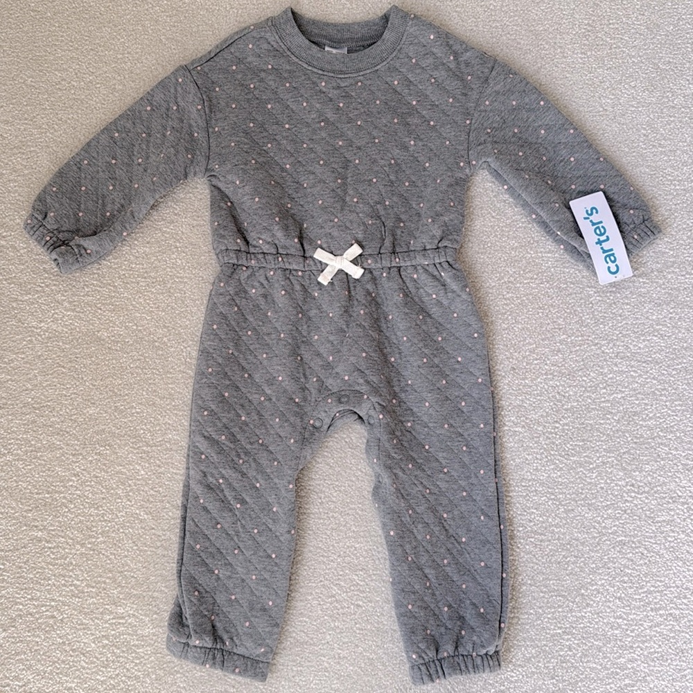 Carter's Gray Quilted Jumpsuit with White Bow